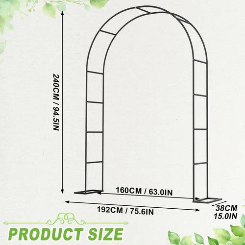 Extra Tall Heavy Duty Metal Garden Arch with Sturdy Base - Elegant Outdoor Arched Trellis for Climbing Plants, Roses, Ivy - Wedding Arch, Patio, Doorway Decor - Easy Assembly - in Black, Dark Green, White - Powder-Coated Metal Construction - Ideal for Privacy Screens & Garden Gates