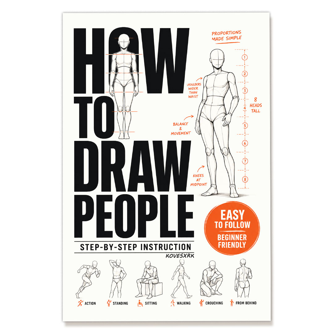 TEMU 1pc Kovesxrk Figure Drawing Sketchbook Suitable For Artists Beginners & Professionals - -scale Minimalist Black & White Cover, Human Anatomy