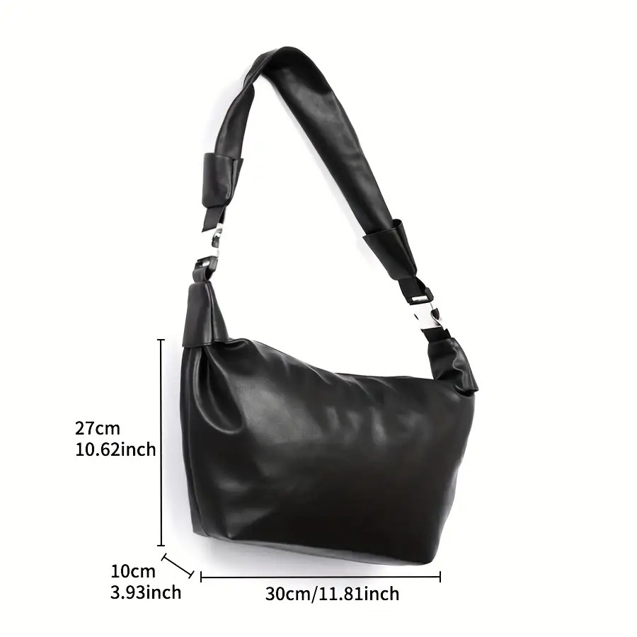  ス ソフト合成フェイクレザー クロスボディバッグ - 韓国スタイル 大容量 ハンドバッグ  クロージャー付き、ブラック ミニマリスト ショルダーバッグ 男女兼用、カジュアル＆ デイリー、耐久性に優れた可視ステッチ、広々とした内部と快適なストラップ、簡単お手入れデザイン、男性用フェイクレザーショルダーバッグ、 、高品質フェイクレザーショルダーバッグ 商品詳細 2