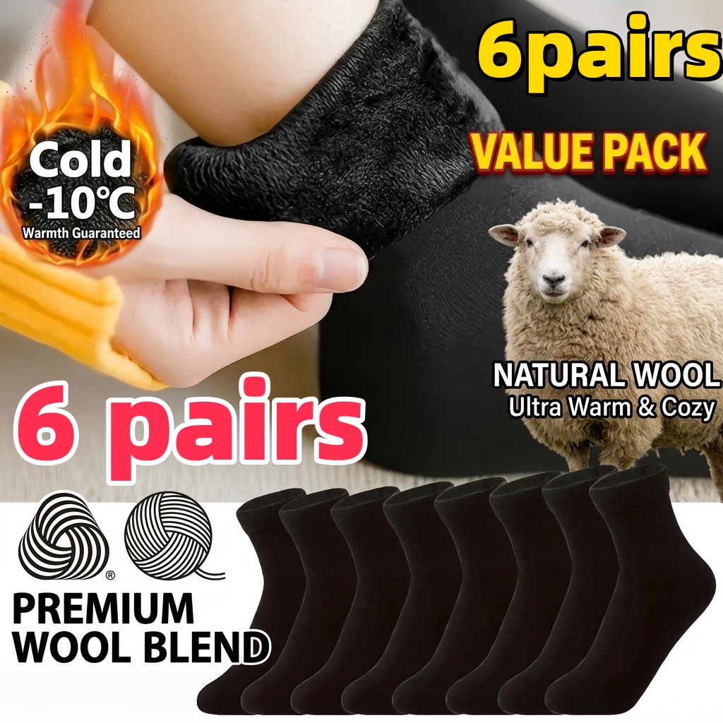 TEMU 6 Paires - Chaussettes Chaudes en Laine - Couleurs Aléatoires - Chaussettes Confortables Unisex de Hiver pour Bottes de Neige, Chaussettes