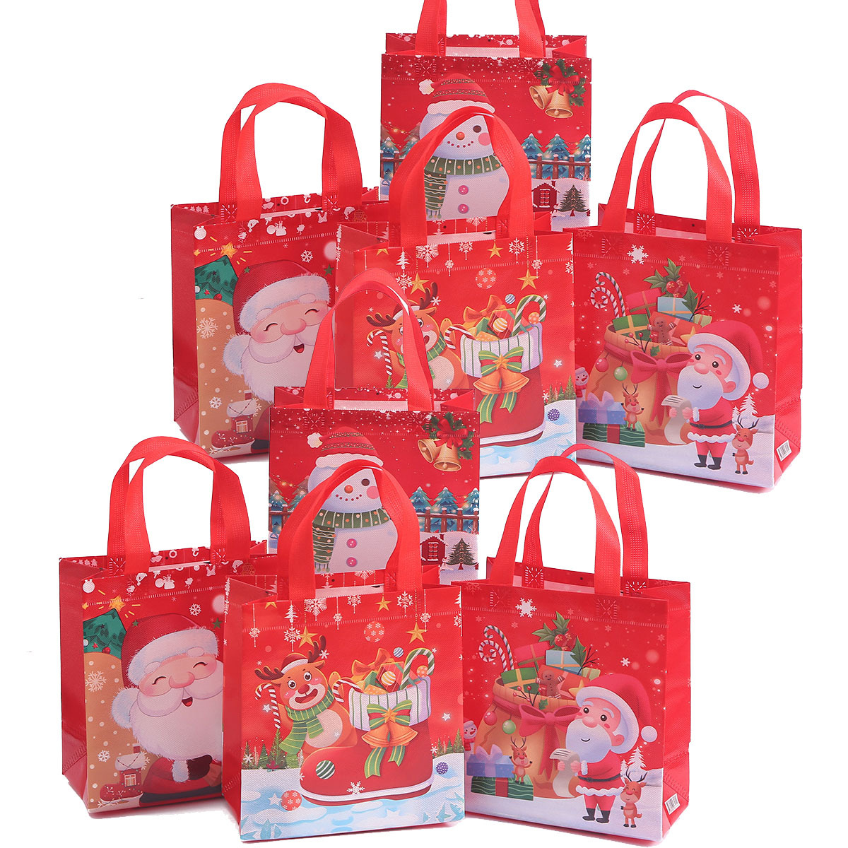 TEMU Gift For Her/him Set Of 8 Large Reusable Christmas Gift Bags Featuring Of Santa, A Snowman, And A Reindeer. Made From Non-woven Fabric, Bags Are