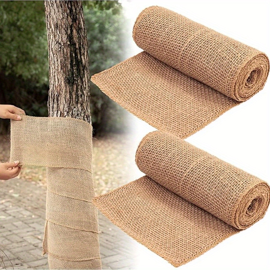 Image of 7.8inch× 9.8ft Burlap Tree Protector Wraps, Winter Tree Trunk Guards Protector Wrap Burlap Fabric Garden Plants Tree Wrap Bandage Bark Protector Wrap For Keeping Warm And Moisturizing
