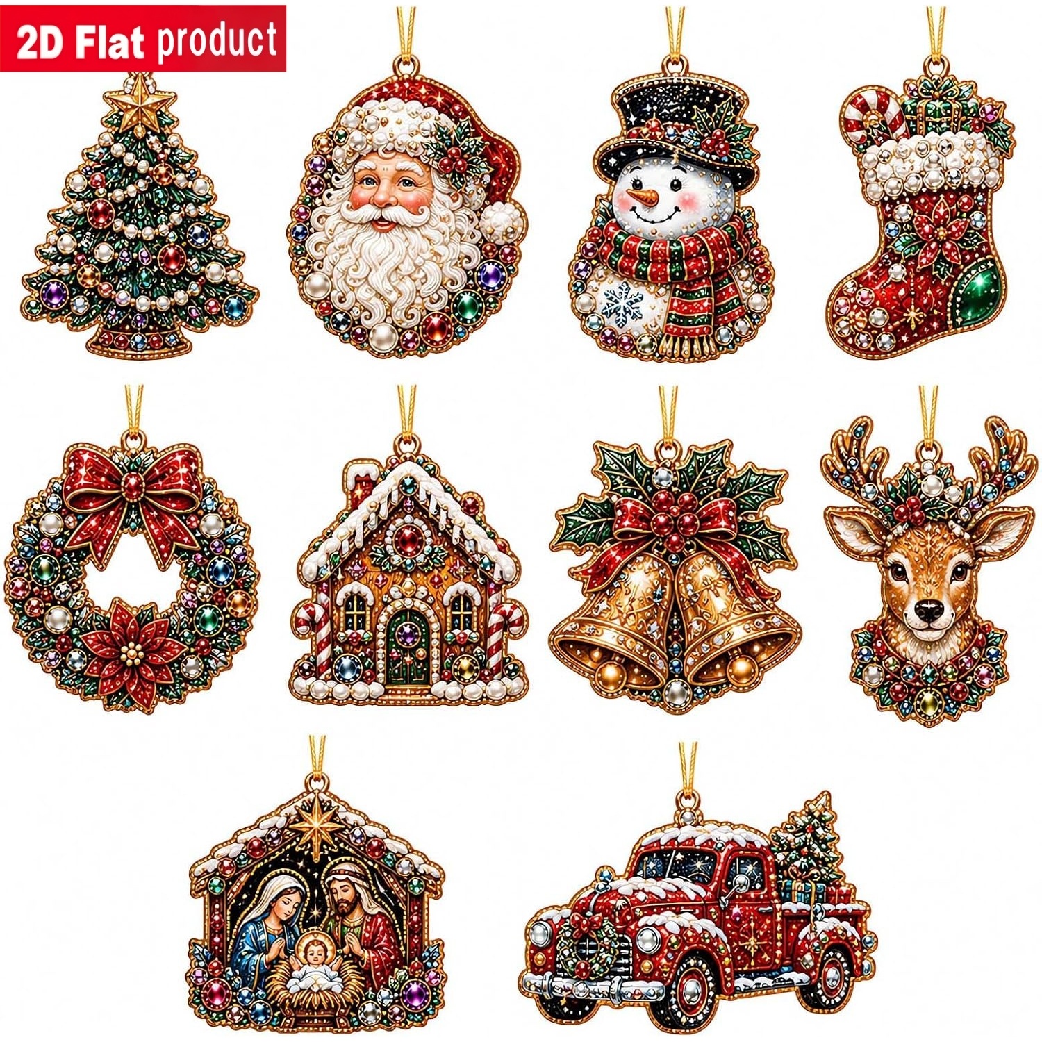 TEMU 10pcs Ornements de Diamant - Décorations Suspendues en Acrylique pour Adultes (6.50 X 7.49 Cm) - Kit d'Artisanat Arbre de Noël - ""