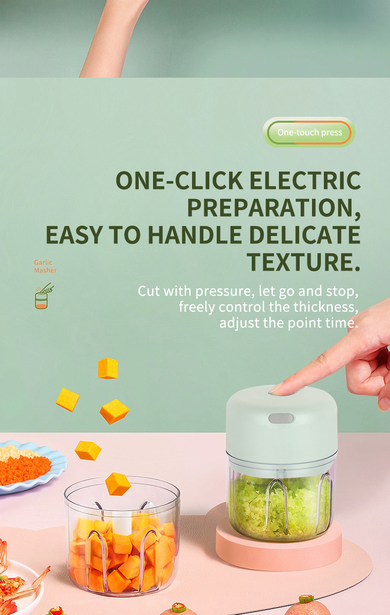 250ml mini rechargeable garlic chopper meat grinder usb wireless charging 100 250ml capacity 30w safe and durable suitable for kitchen picnic kitchen gadget for chopping onions   celeriacs ginger gift   Product details 10