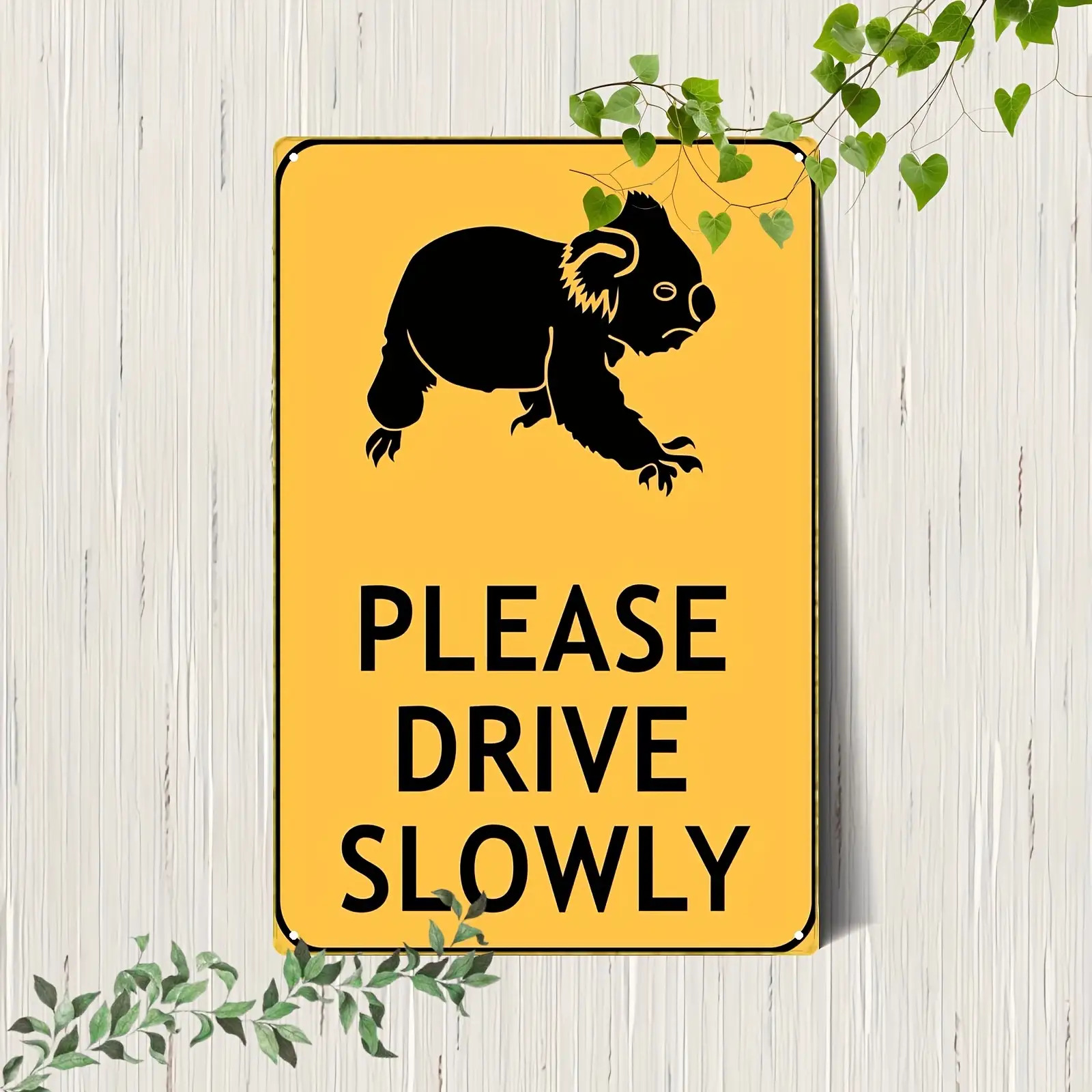 TEMU 2d Flat, 2d Flat Plane, 1pc Fun Koala Slow Down Warning Sign - Heavy-duty Vintage Tin Metal Wall Decor With "please Drive " Text, Australian