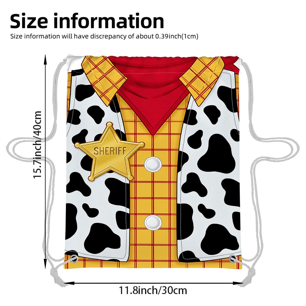TEMU 1pc 2d Flat Halloween Sheriff Cow Outfit Printed Portable Drawstring Bag, Wear-resistant Lightweight Backpack With Adjustable Straps, Ideal For