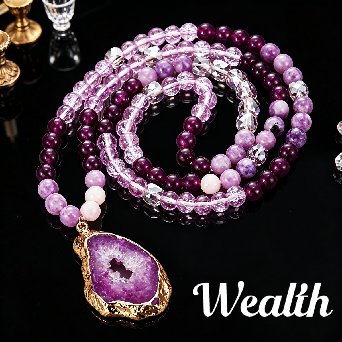 TEMU Collar Largo con Cuentas para Hombre, Pendiente de Rebanada de con Dorado, Joyería de Cuello de Piedra Apilable, Regalo para Él