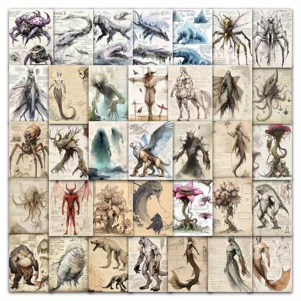 60pcs Mythical Monster Sticker Set: Quirky Creature Decorative Stickers For Phones, Desktops, And Scrapbooking