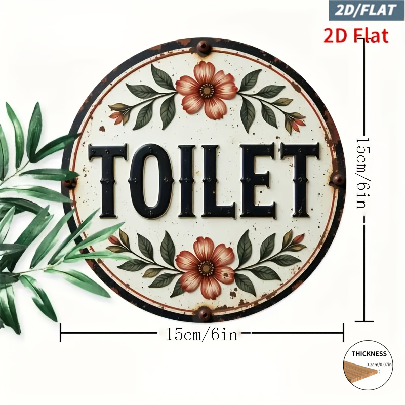 TEMU 2d Flat - 1pc 2d Flat Retro Round Wooden Toilet Sign - 2d Flat, Country , Suitable For Home, Room, Garage, Countryside, Garden, Men's Den And