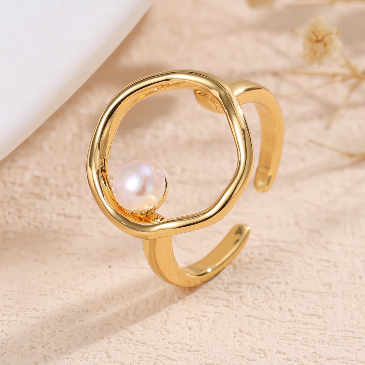 Unisex Adjustable Geometric Open Ring, Exquisite Round Design
