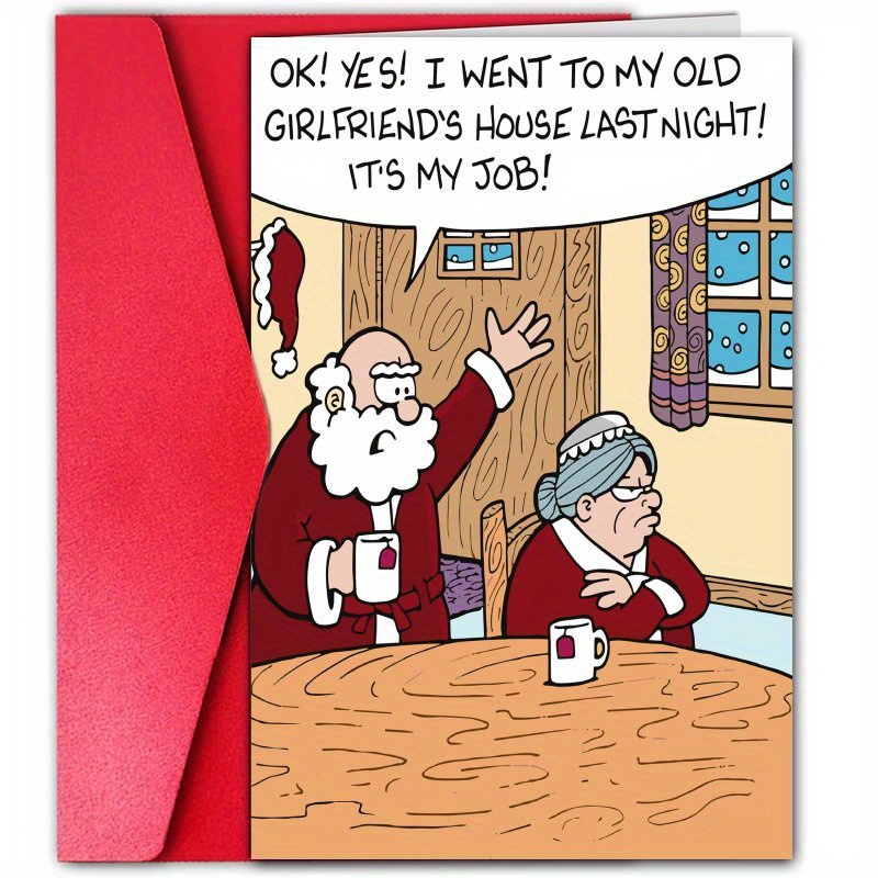 

Funny Santa & Christmas Card - Anyone, Family & Friends - Humorous Holiday Greeting With Cartoon Design, Christmas Gift, Party, Merry Christmas