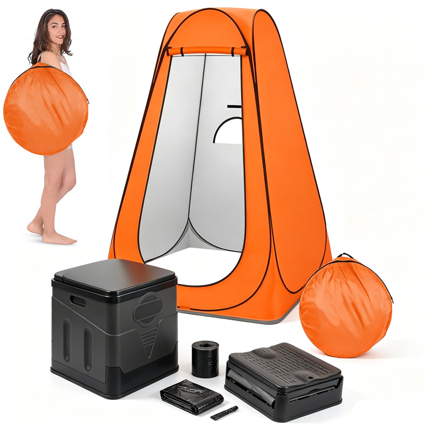 Image of 2pcs Set Of Shower Tent And Folding Toilet, Quick-setup Single-person Privacy Tent For Camping, Fishing, Hiking And Picnic Outdoor Activities