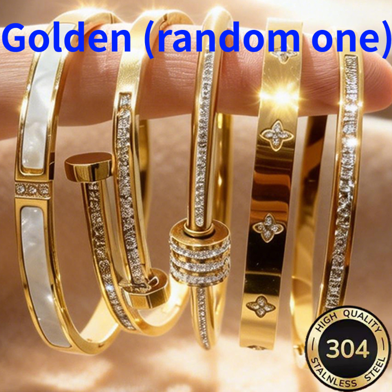 TEMU 18k Golden Plated Stackable Bracelet For Women Style Random 1pc, Inlaid Cubic Synthetic Zirconia, , Tarnish Resistant Hypoallergenic Jewelry,