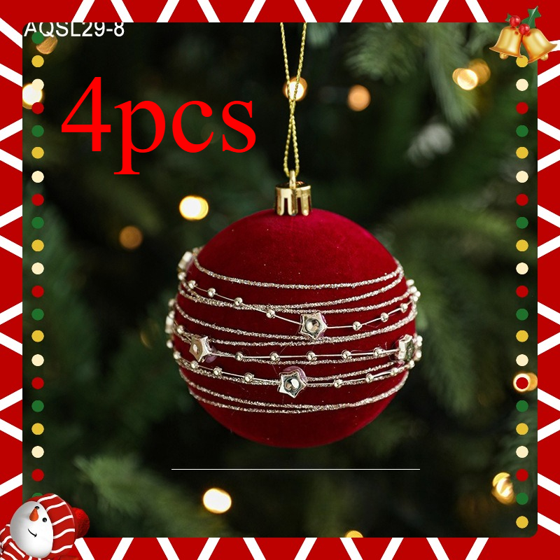 TEMU 4pcs Christmas Balls, 8cm Wine Red Flocked Christmas Balls, Hanging Balls, Glitter Plastic Balls, Christmas Tree Ornaments
