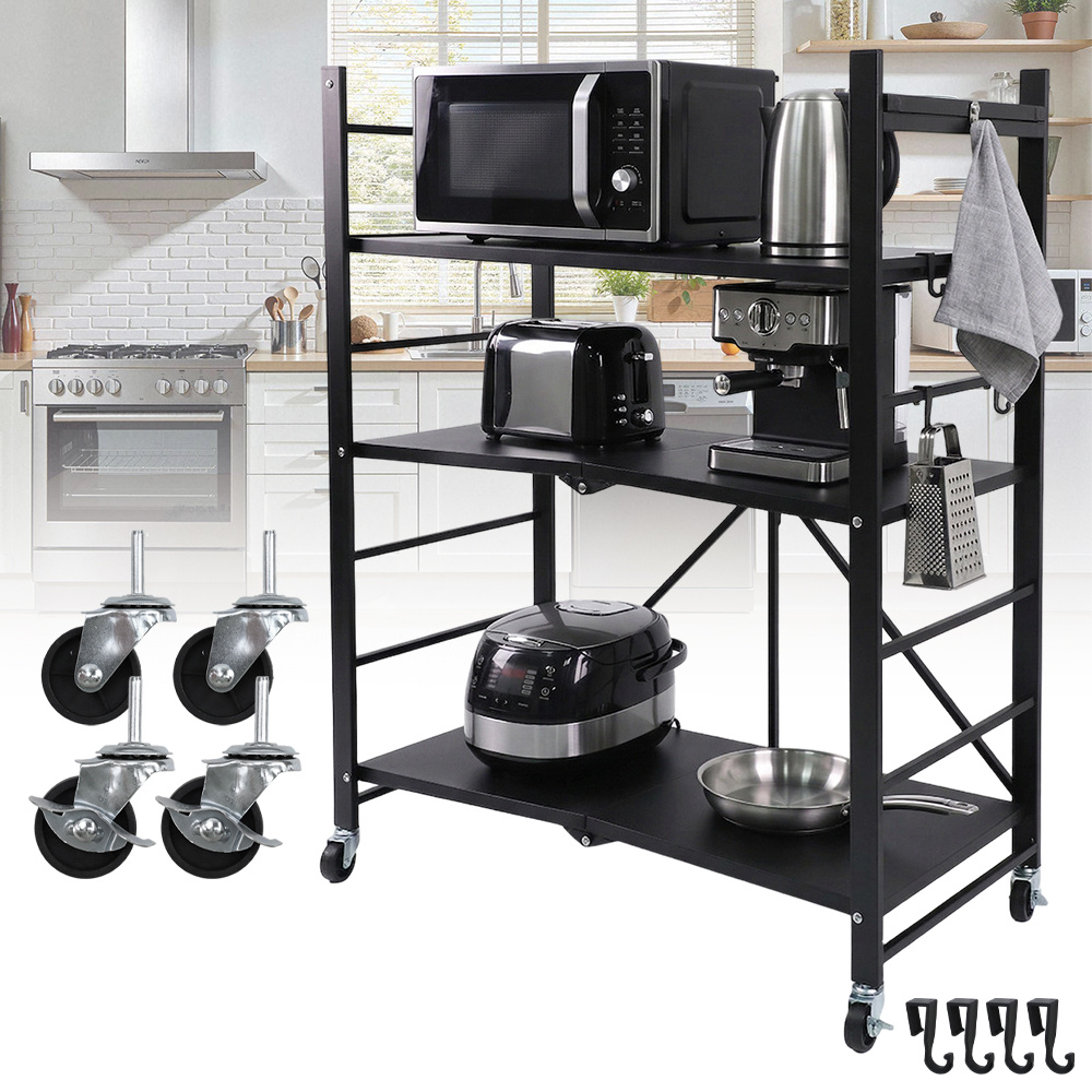 Rolling Kitchen Microwave Cart, 3 Tier Microwave Stand With Wheels, Bathroom Organizers And Storage Shelf, Serving Cart, Bakers Rack, Coffee Bar Table Station For Kitchen, Office