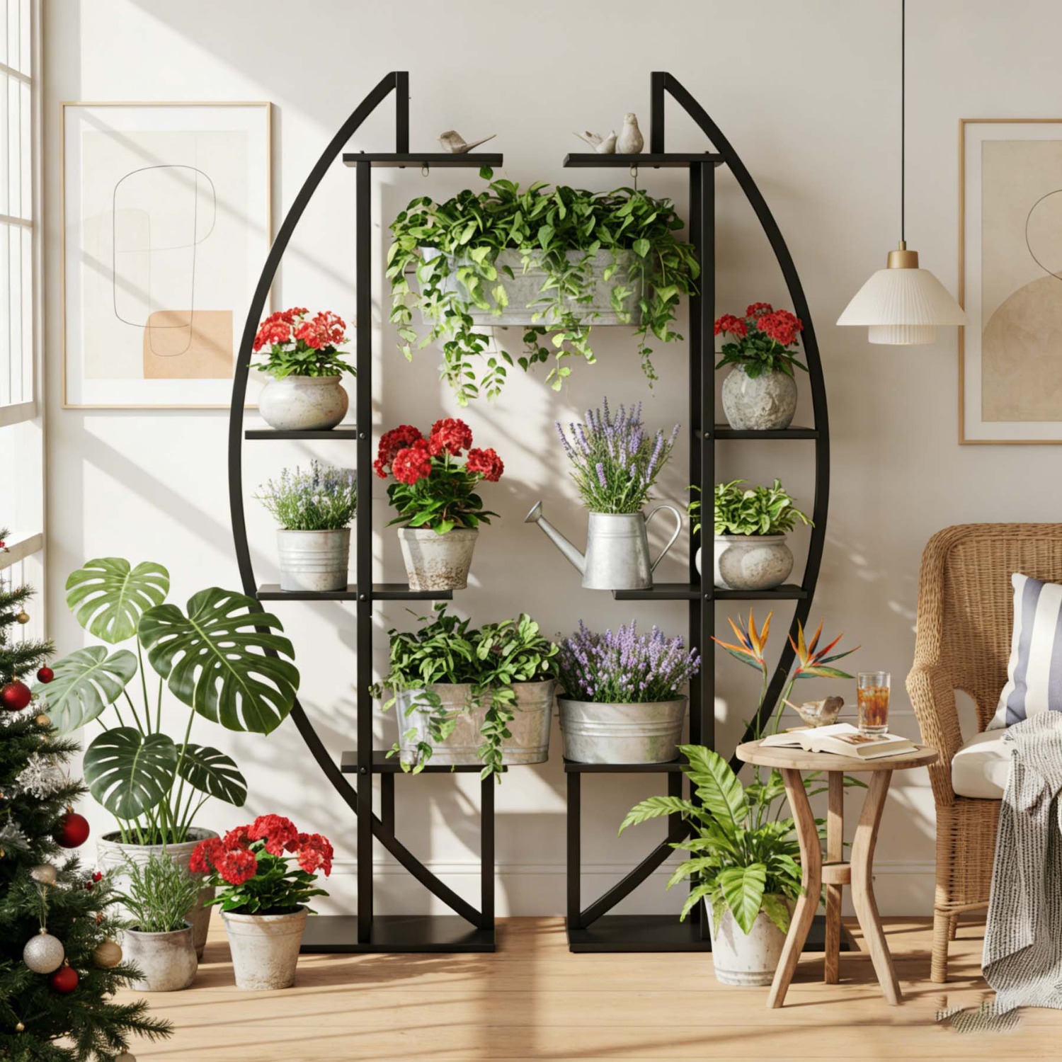 Image of Curved Display Shelf Bonsai Flower Plant Stand Rack For Indoor Garden, 5-tier Plant Stand Pack Of 2, Or Balcony, Home Use (matte Black)