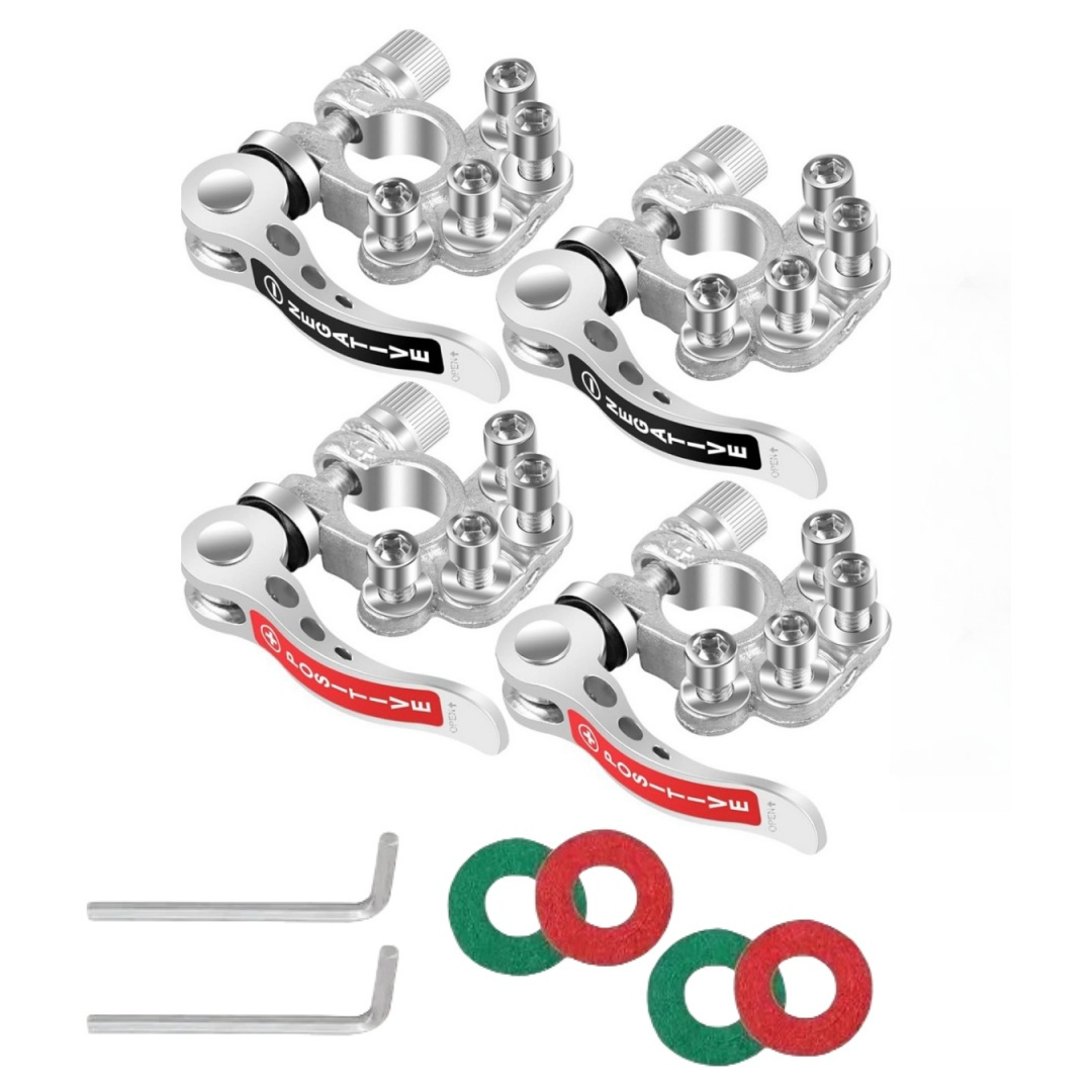 4pcs Car Battery Terminal Connector Kit, With 4 Ways To Quickly Release And Disconnect Battery Terminals, Positive And Negative Sae/jis Type A Sockets. Suitable For Motorcycles, Cars, Trucks, Etc