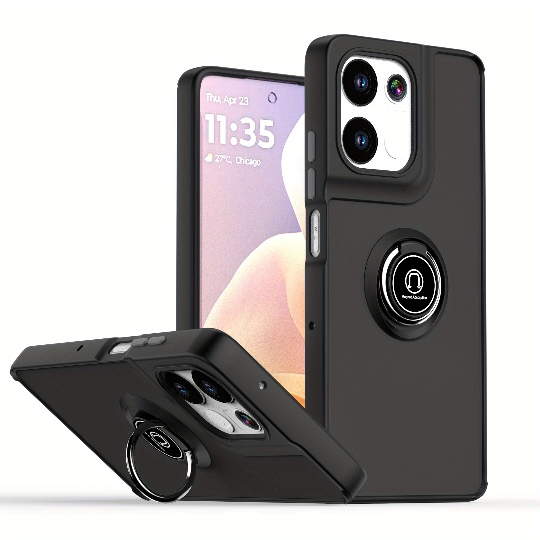 TEMU Phone Case: Frosted Translucent 360-degree Stand Ring, Compatible With Motorola G75 Anti-drop Phone Case - Portable Stand Phone Case - Easy