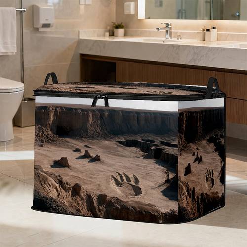 item picture Desert Ruins Print Design Storage Box, Featuring a Giant Paw Print and Rock Textures, in a Calm Vintage Color Scheme. Suitable for Storing Clothes and Bedding, Moving Storage, Under-bed Storage, Wardrobe Organization