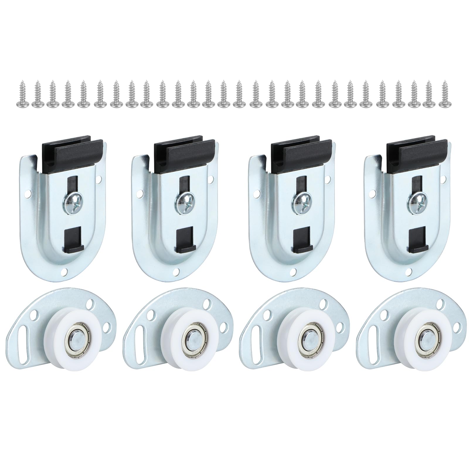 TEMU Kit de quincaillerie pour porte de placard coulissante – Lot de 4 roulettes inférieures et lot de 4 supports supérieurs, roulettes à roulement à