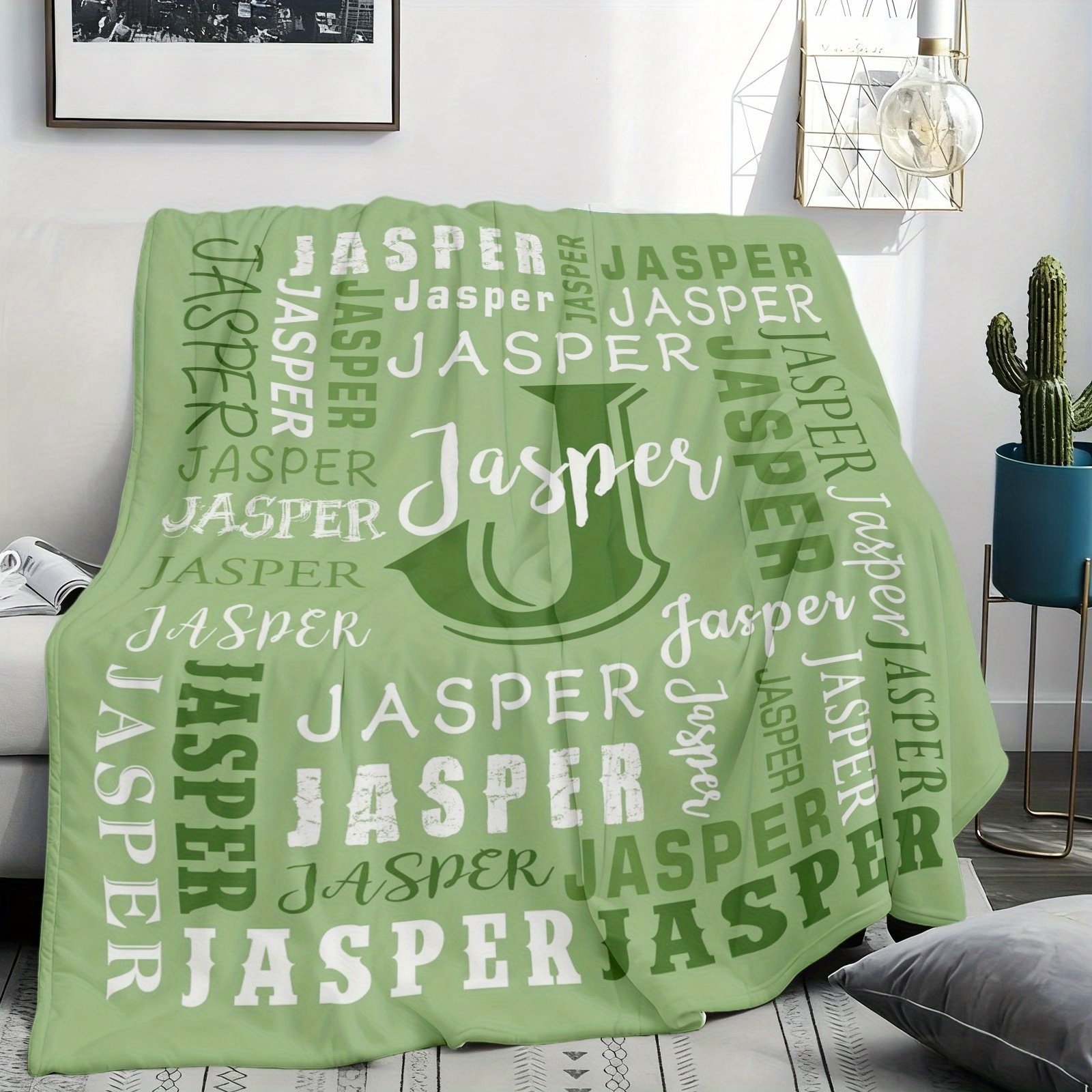 TEMU 1pc Custom Name Flannel Blanket, Soft Throw Blanket, Supports Personalized Design, Suitable For Home, Picnics, And Travel, Mixed Colors