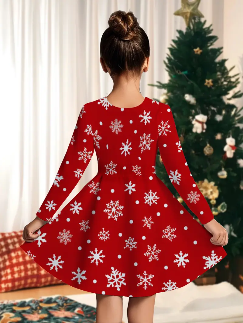 Girls' Red Snowflake Print Long Sleeve Dress - Festive Christmas & * Dress with White Snowflakes * Outdoor Activities, Casual Wear, and * * Dress | * Design | Stretchy Fabric, Christmas Dresses for ... Girls' Red Snowflake Print Long Sleeve Dress - Festive Christmas & * Dress with White Snowflakes * Outdoor Activities, Casual Wear, and * * Dress | * Design | Stretchy Fabric, Christmas Dresses for ...