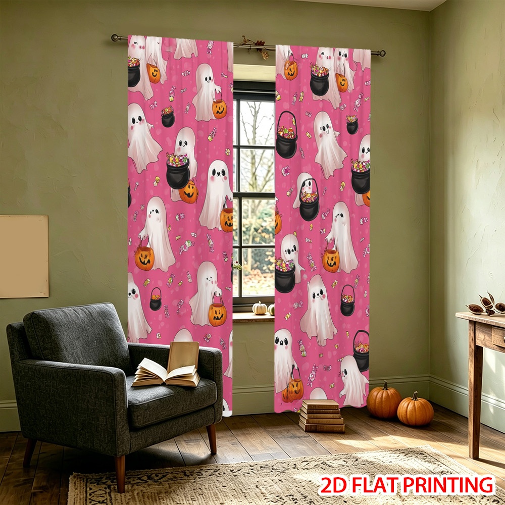 2d flat 2d flat 2pcs halloween cute ghosts blackout printed door curtains suitable for pole curtains for living room furniture decoration