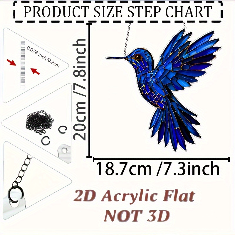 TEMU 2d Flat, 2d Flat Acrylic Blue Hummingbird Sun Catcher Suitable For - Contemporary Window Hanging Decoration With -free Hummingbird Statue &