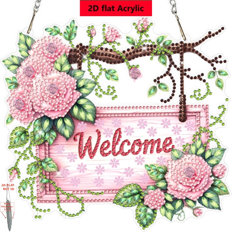 1pc, 2d/flat, Welcome Home Pattern - Painting Hanging Set, Vibrant Colors, High-quality Acrylic Wall Decor, For Home, Kitchen, Bedroom, Handmade , Gift, Irregular Art Painting Hanging Ornament