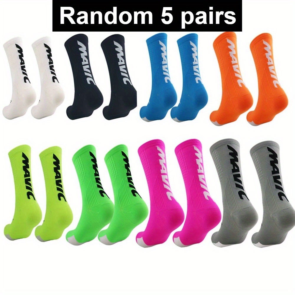 TEMU Random 5 Pairs Unisex Athletic Compression Socks, Breathable Short Socks, Fabric, Use, Suitable For Riding, Running, Outdoor Activities