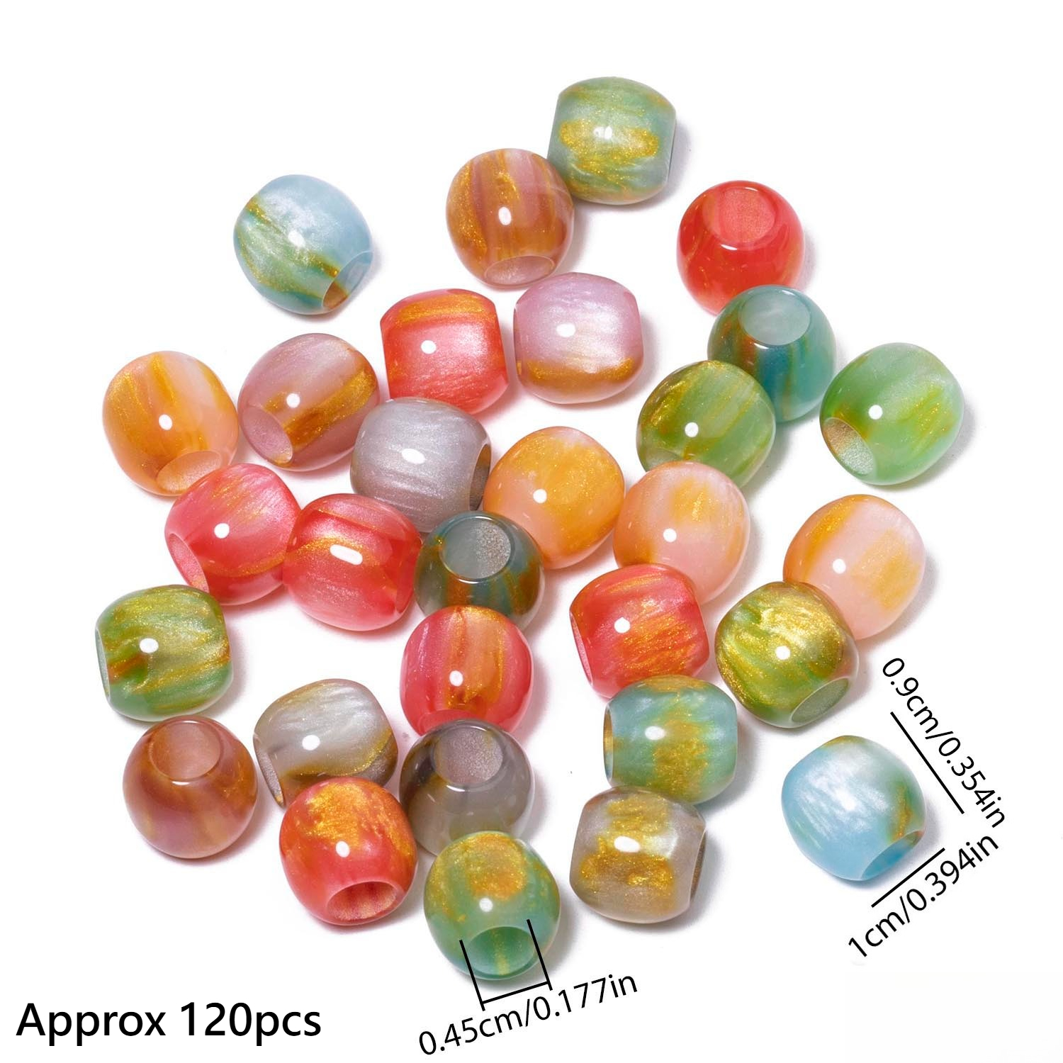 TEMU A Set Of 120pcs Of 10mm Assorted Color Large Hole Resin Beads, Featuring Loose And Resin Isolation Beads, Suitable For Handmade Jewelry Crafts,