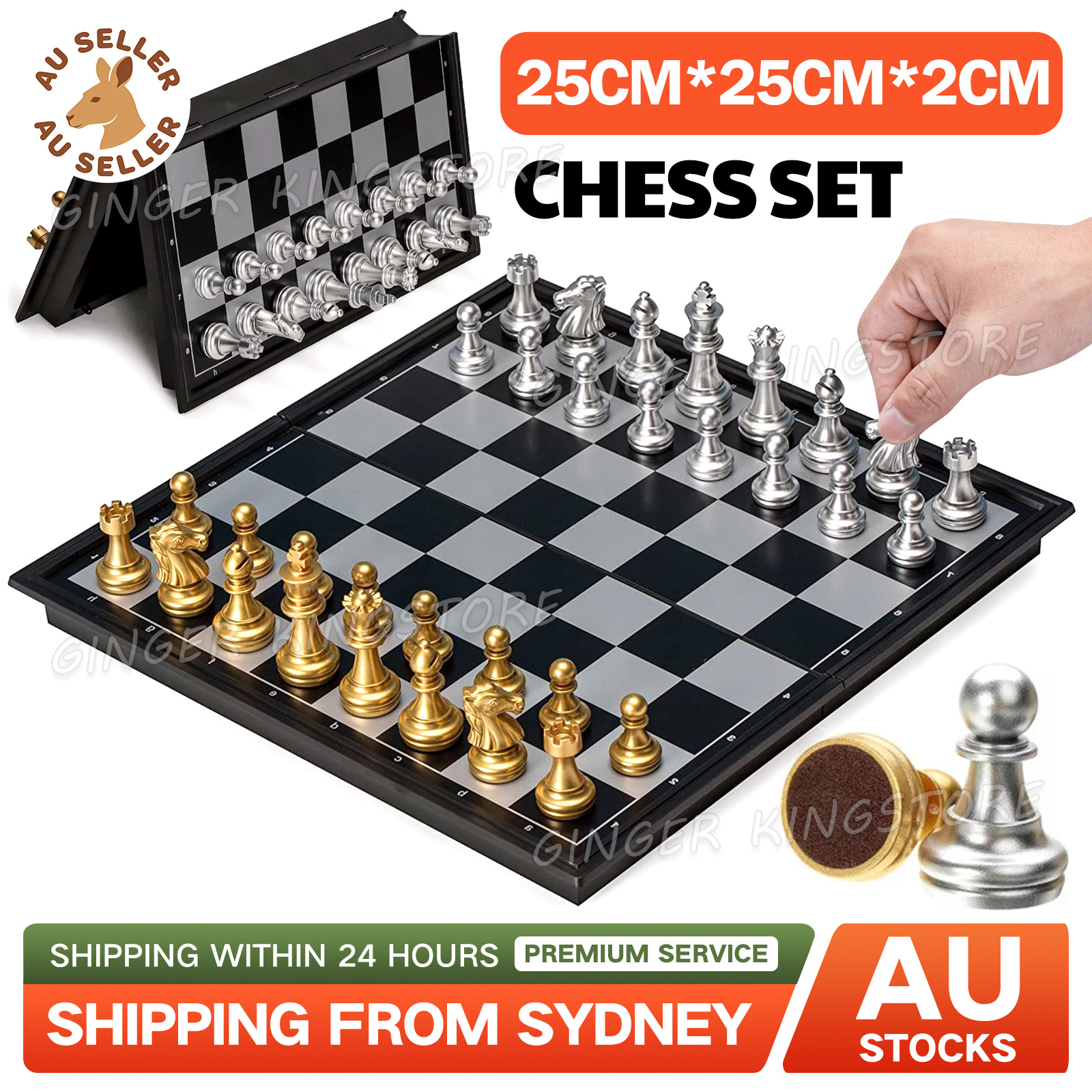 TEMU Foldable Silver And Golden Chess And Checkers Fun Board Game Set Travelling Ginger