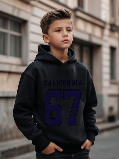 Obrázok položky chlapčenská mikina s kapucňou california 67 - s písmenom r (pre ), teplá bežná pulóverová mikina na vonkajšie hry, oblečenie na jeseň/zimu, ľahká údržba, mikina s pravidelným strihom