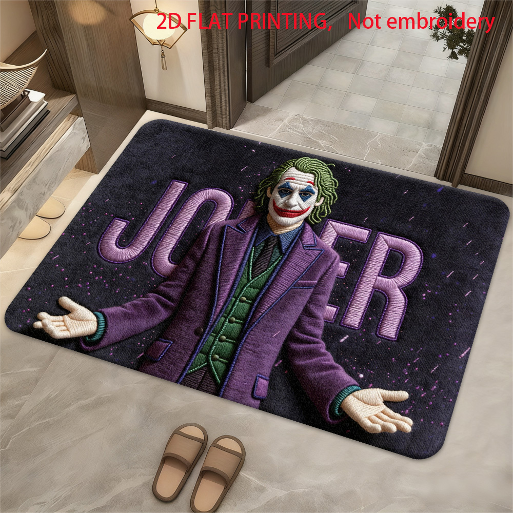 TEMU 1pc Of Polyester 2d Flat Printed Doormats Featuring A Joker Design, Suitable For Outdoor Use, Velvet Texture, Ideal For Bedroom And Living Room