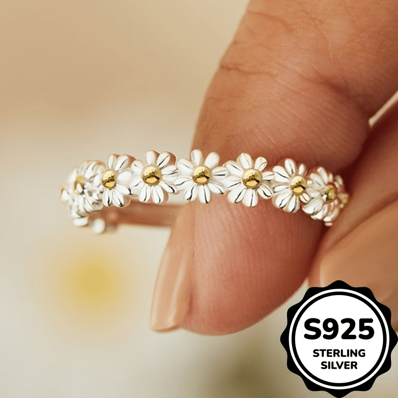 925 Silver Chrysanthemum Earrings Golden Tone