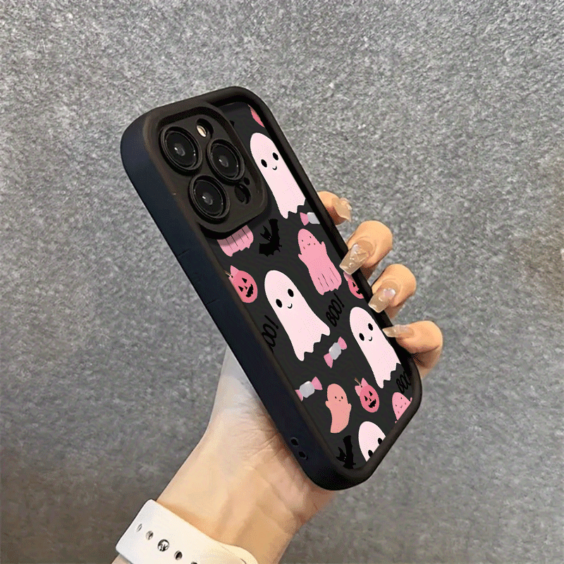Burgundy Black and White Pink ghost TPU Shockproof Full Cover Precision Protective Case for Apple iPhone16promax, 16 15pro 14PLUS 13 12Pro 12mini 13 mini 11 Pro Max X XSMAX Pattern Printed Phone Case, Easter Gift, Christmas Halloween Decoration/Gift for Girlfriend, Boyfriend, Friends or