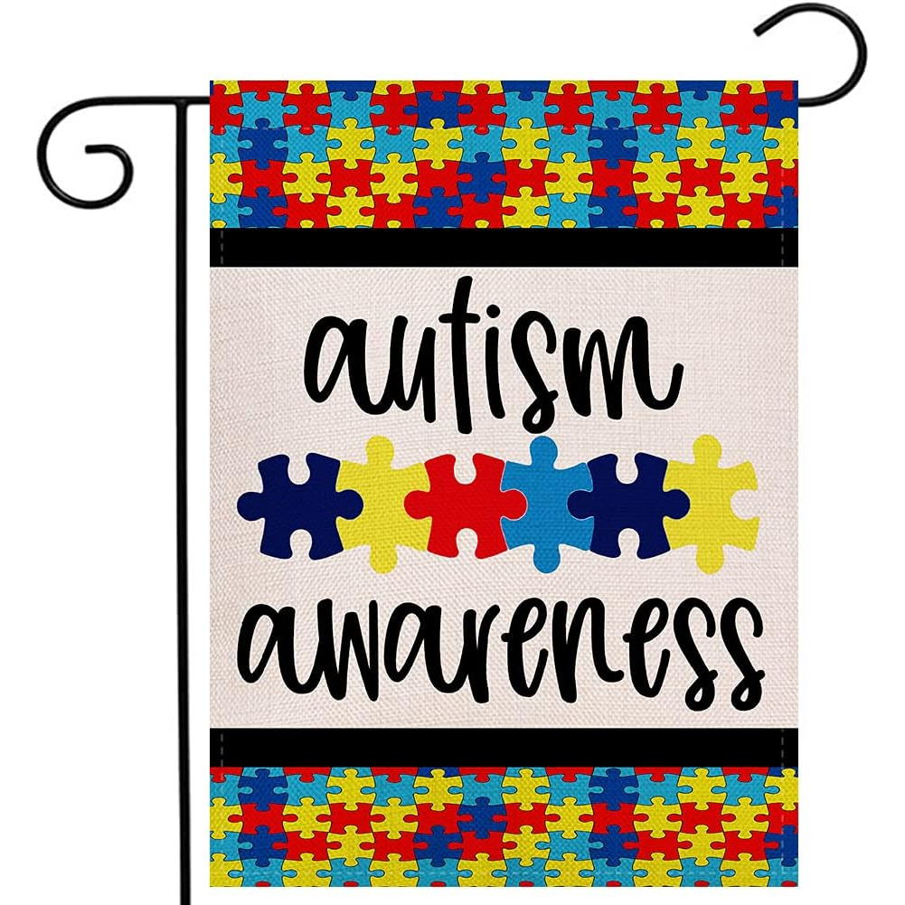 TEMU 2d Flat, Autism Awareness Garden Flag 12 X 18inch Vertical Double-sided Puzzle Pattern Inspirational Support Yard Outdoor Decoration Flag2d Flat
