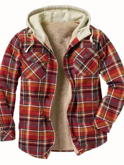Men S Heavyweight Winter Jacket - Thick Insulated Coat with Hood, Red/Black/Beige Pattern, Button-Front Closure, Non-Stretch Fabric for Cold Weather - Formal & Everyday Outerwear (Casual Outerwear), Winter Coats, Seasonal Fashion, , Durable Construction, Hooded Coat, , Seasonal Wear, , Construction, Outdoor , Casual Wear, Professional Men, Cosplay Ball Heavy Burg