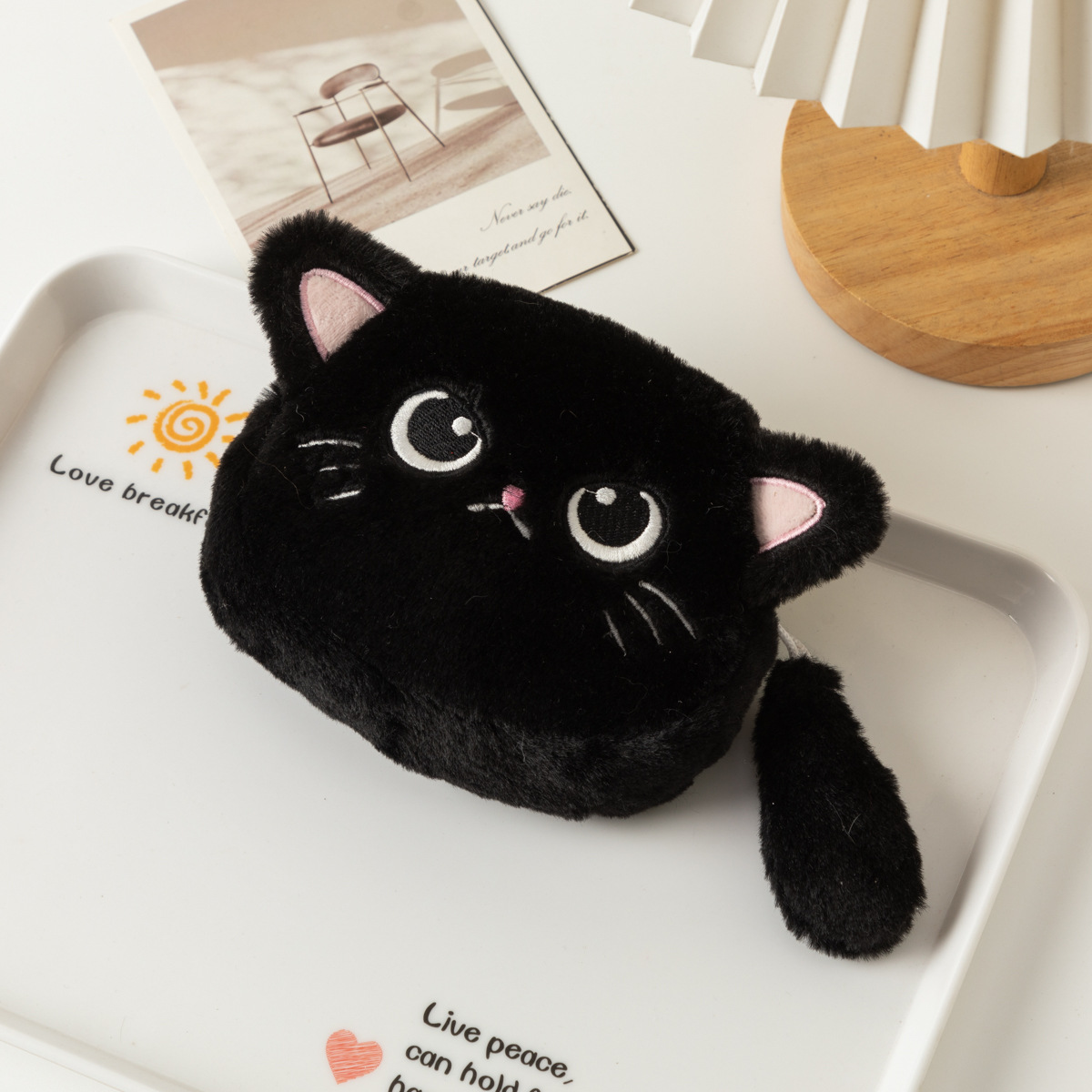 TEMU 猫型ぬいぐるみ 顔のディテール刺繍入りレディースハンドバッグ風 ふわふわの耳と小さなの尻尾付き ファスナー式開閉小物を安全に収納 小さくて遊び心のあるキュートな美的スタイル