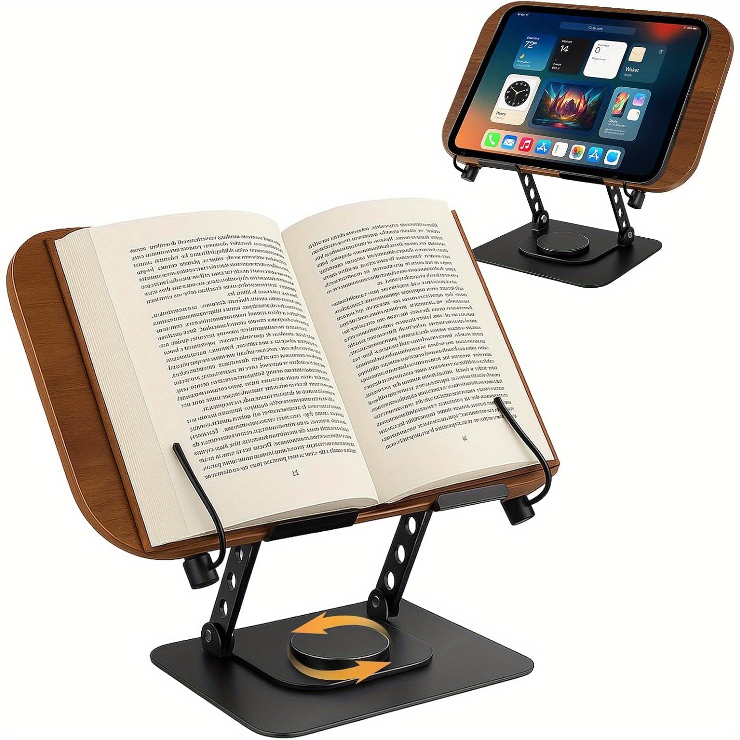360° Rotatable Book Stand For Desk, Height & Angle Adjustable Metal Reading Aid With Page Holders, Foldable, Stable & Versatile For Books, Tablets, Laptops, Ideal For Kitchen, Office & School