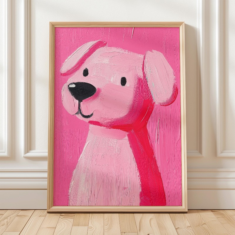 TEMU 2d Flat, 2d Flat, 1pc 2d Dog Wall Art Cute Dog Oil Painting Style Poster Unframed Canvas Print Suitable For Room Decoration Bedroom Room Study