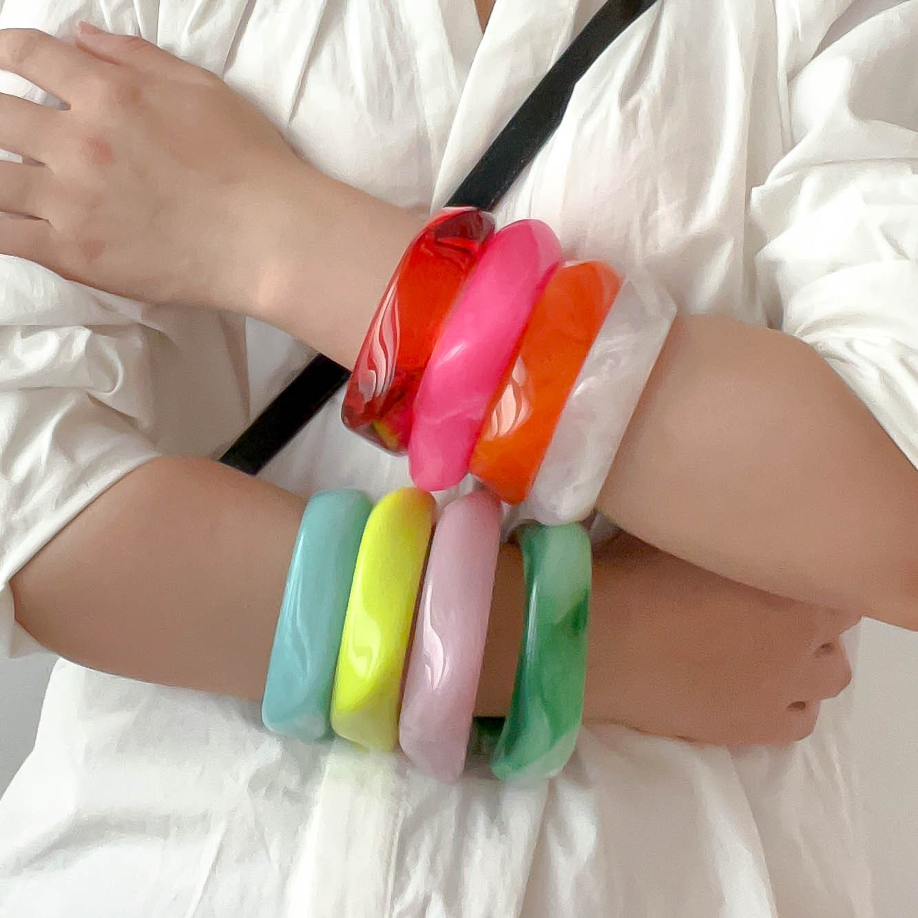 8pc Marbled Square Geometric Resin Bracelets