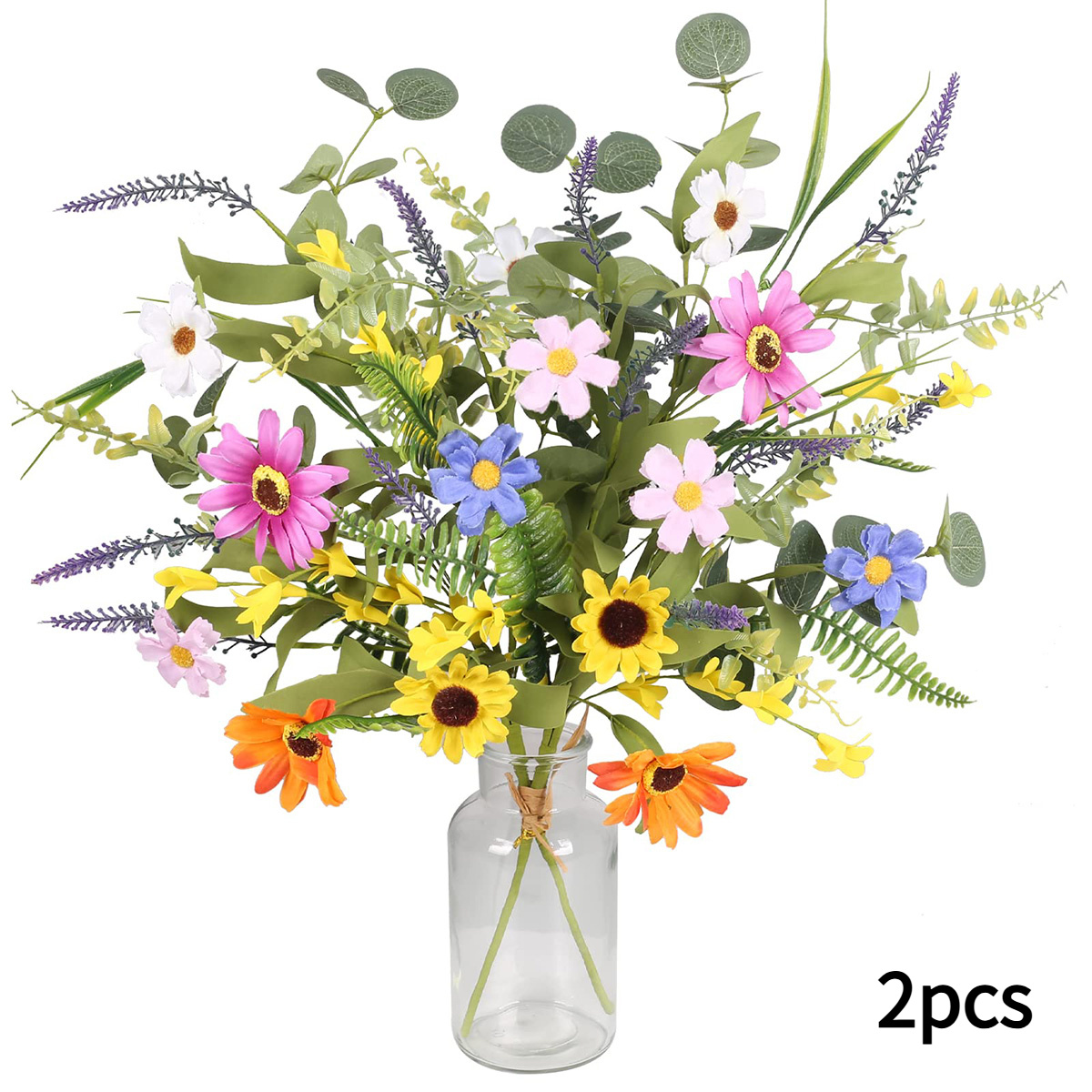 TEMU 2 Bundles Artificial Daisy Flowers, Fake Flowers Colorful Wildflowers Bouquet For Home Indoor Table Vase Wedding Party Spring Summer Decoration