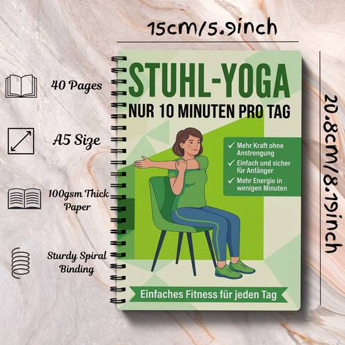 version stuhl-yoga-übungsplan, schritt-für-schritt-sitz-trainingsplaner mit aufwärmen, gelenkmobilität, sanftem dehnen und progressiven yoga-positionen für , gleichgewicht, flexibilität und tägliche selbstsicherheit für senioren