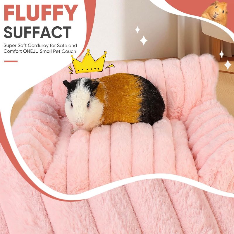 Guinea Pig Couch - Fluffy Small Pet Sofa with with Two Removable Washable Covers, Guinea Pig Bed with Stuffed Arms and Back, Cozy Corduroy Fleece, Pink and Dark Gray Respectively - Image 4