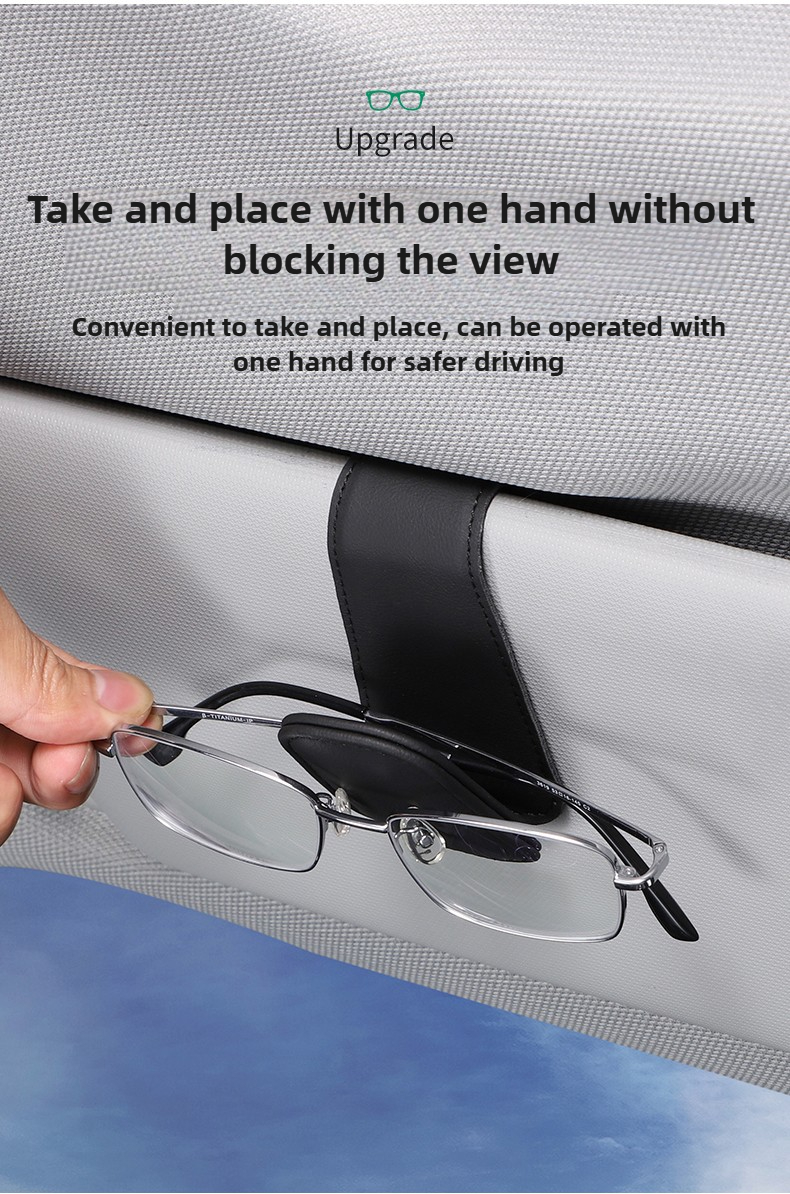 2pcs Magnetic PU Leather Fashion Sun Visor Glasses Holder - with Card Slot, One-Hand Operation, Multiple Colors (Black, Gray, Beige, Red-Brown), Driver's Side Interior Accessory, Stylish Glasses Mount