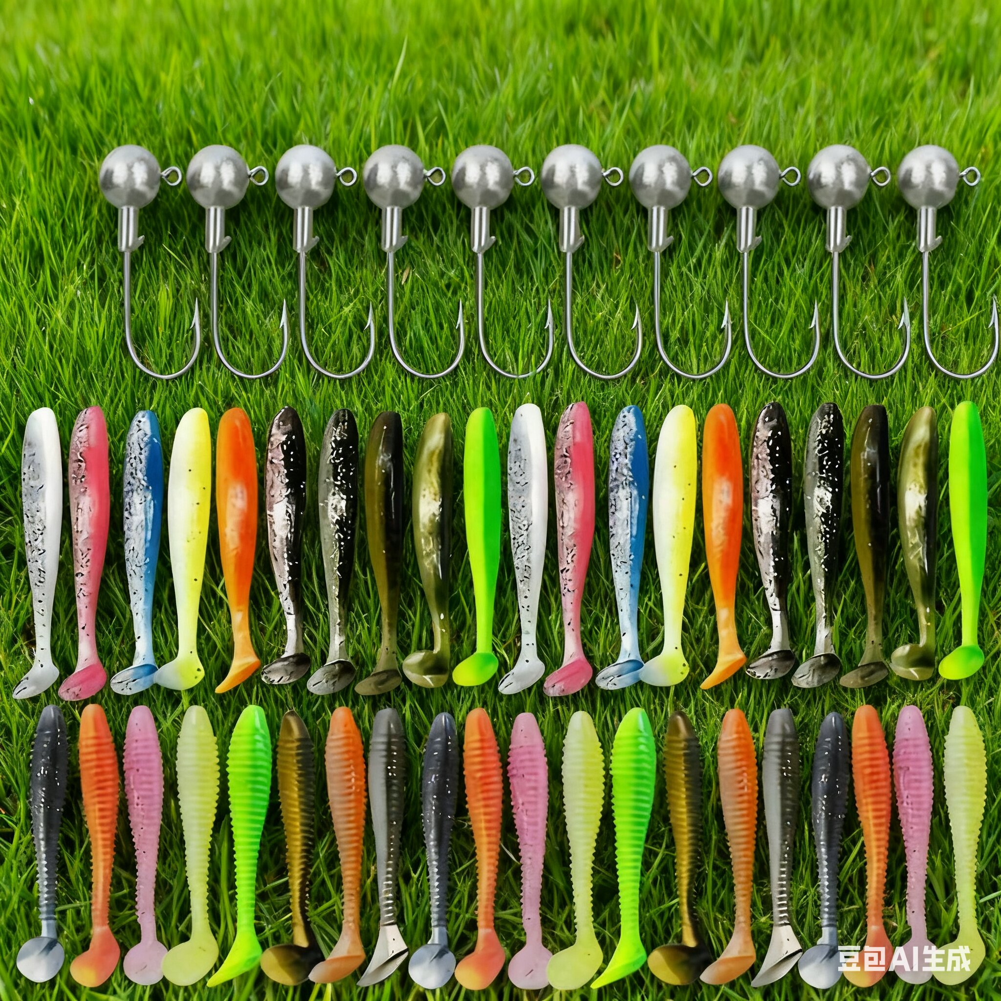 TEMU Set Of 50 Soft Fishing Lures In A Box, Including Assorted Colors And Lead Hooks