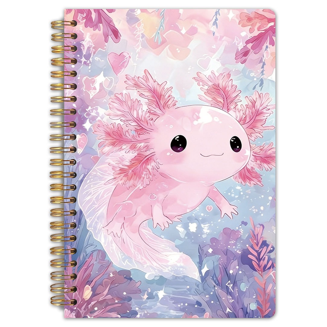 TEMU 1pc Axolotl Journal Diary - Watercolor Pink Suitable For Axolotl & , Spiral Notebook With Lined Pages, Compact 5.5x8.3 Inches, Durable Binding,