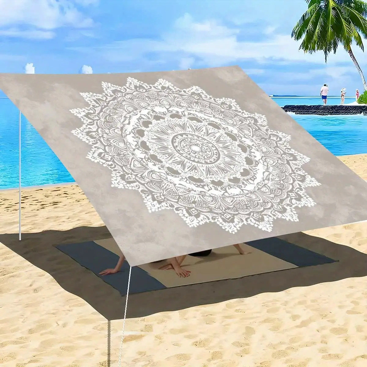 Image of 1pc - Mandala Pattern Sunshade Canopy Camping, Lightweight Polyester For Beach, Camping, Garden, Picnics - Outdoor Adventure Shade (poles Not Included)
