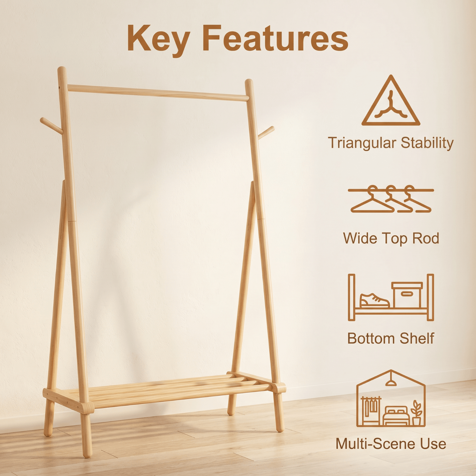 Solid Wood Quilt Rack with Bottom Storage Shelf - Modern Space-Saving Bed Frame Suitable for Home, Durable, Assembly Bedside Shelf Furniture, Rubberwood Bed Storage for Small Spaces (No Shelf Assembly)